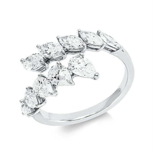 Ring 18 kt WG, 5 Nav. 0,99 ct, TW-si, 5 Tropfen 1,11 ct, TW-si