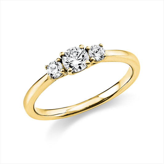 Ring 18 kt GG, GIA1527642514, 1 Brill. 0,30 ct, F-si, 2 Brill. 0,18 ct, TW-si