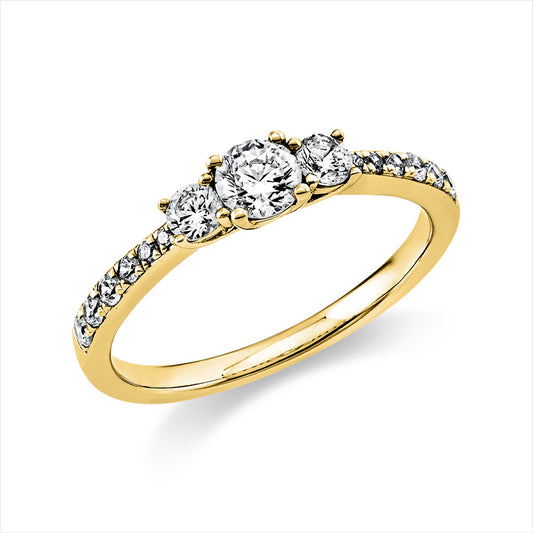 Ring 14 kt GG, 2 Brill. 0,18 ct, TW-si, 1 Brill. 0,25 ct, TW-si, 12 Brill. 0,15 ct, TW-si