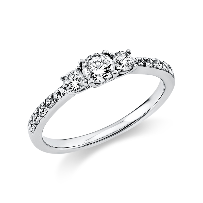 Ring 18 kt WG, 1 Brill. 0,25 ct, TW-si, 12 Brill. 0,16 ct, TW-si, 2 Brill. 0,17 ct, TW-si