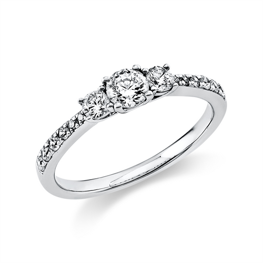 Ring 14 kt WG, 2 Brill. 0,17 ct, TW-si, 1 Brill. 0,25 ct, TW-si, 12 Brill. 0,16 ct, TW-si