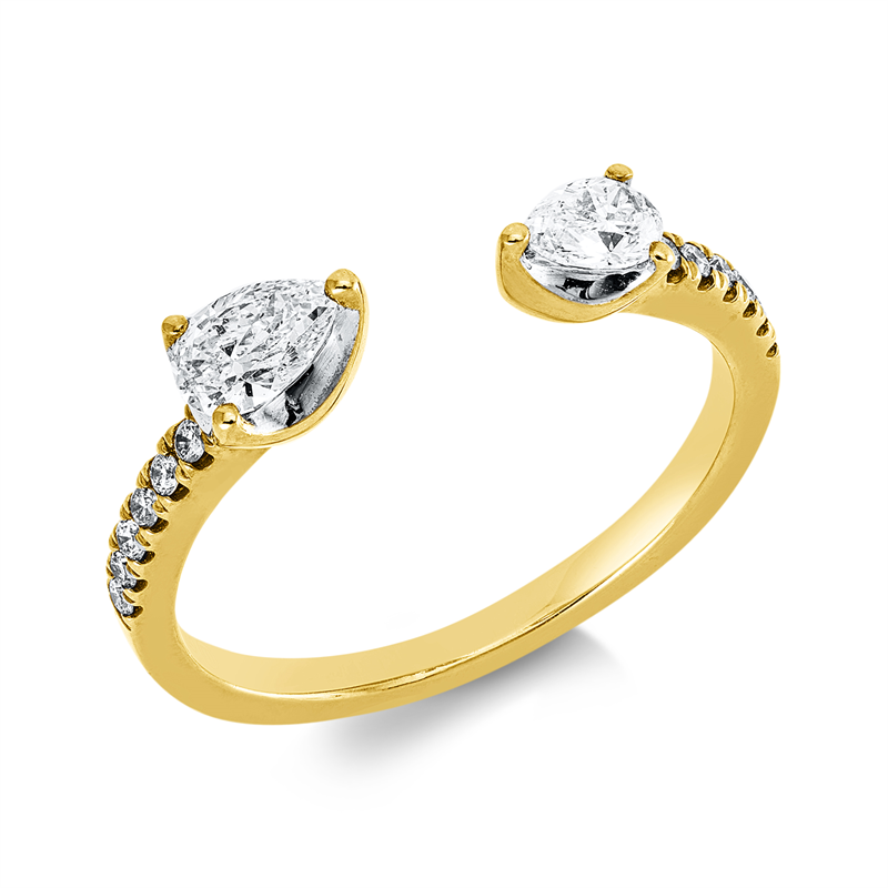 Ring 18 kt GG+WG, 12 Brill. 0,09 ct, TW-si, 2 Tropfen 0,39 ct, TW-si