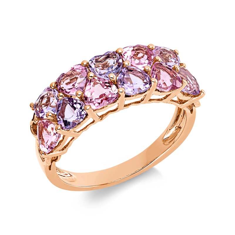 Ring 18 kt RG, 5 Turmalin 1,40 ct pink, 6 Amethyste 1,40 ct pink