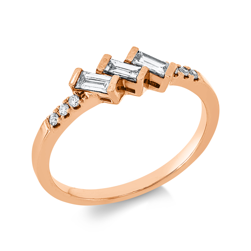 Ring 18 kt RG, 3 Bag. 0,25 ct, TW-vsi, 6 Brill. 0,05 ct, TW-si