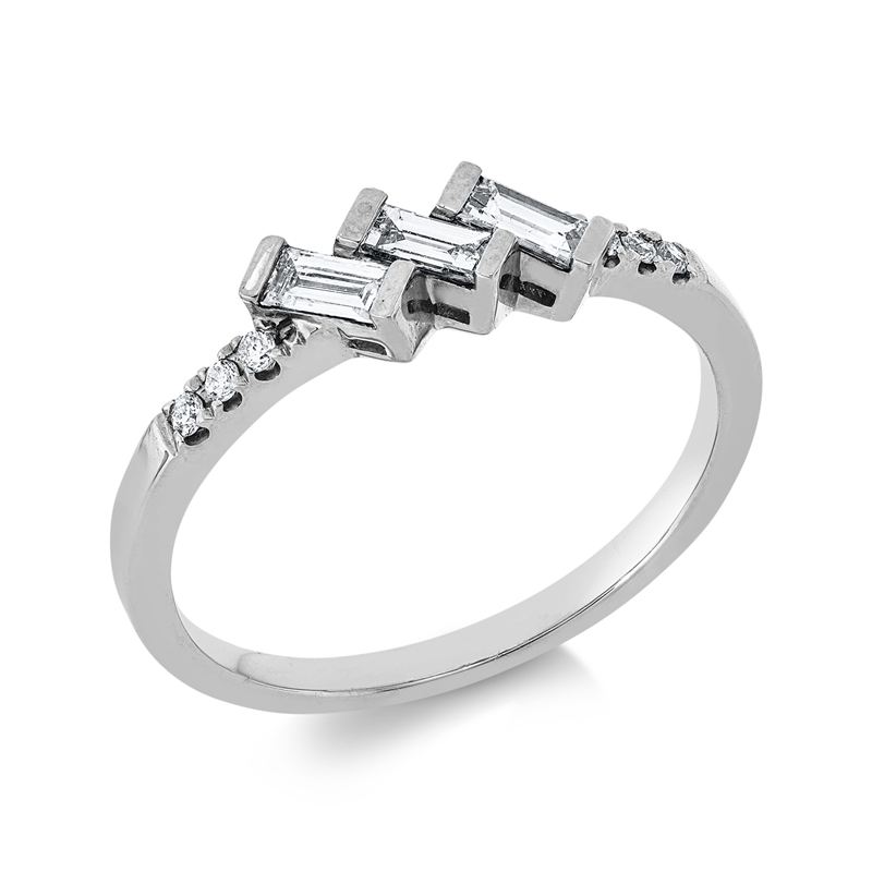 Ring 18 kt WG, 3 Bag. 0,20 ct, TW-vsi, 6 Brill. 0,05 ct, TW-si