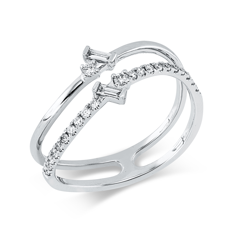 Ring 18 kt WG, 2 Bag. 0,05 ct, TW-vsi, 22 Brill. 0,13 ct, TW-si