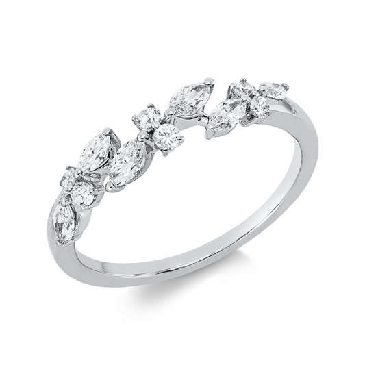 Ring 18 kt WG, 6 Brill. 0,12 ct, TW-pi, 6 Nav. 0,34 ct, TW-pi