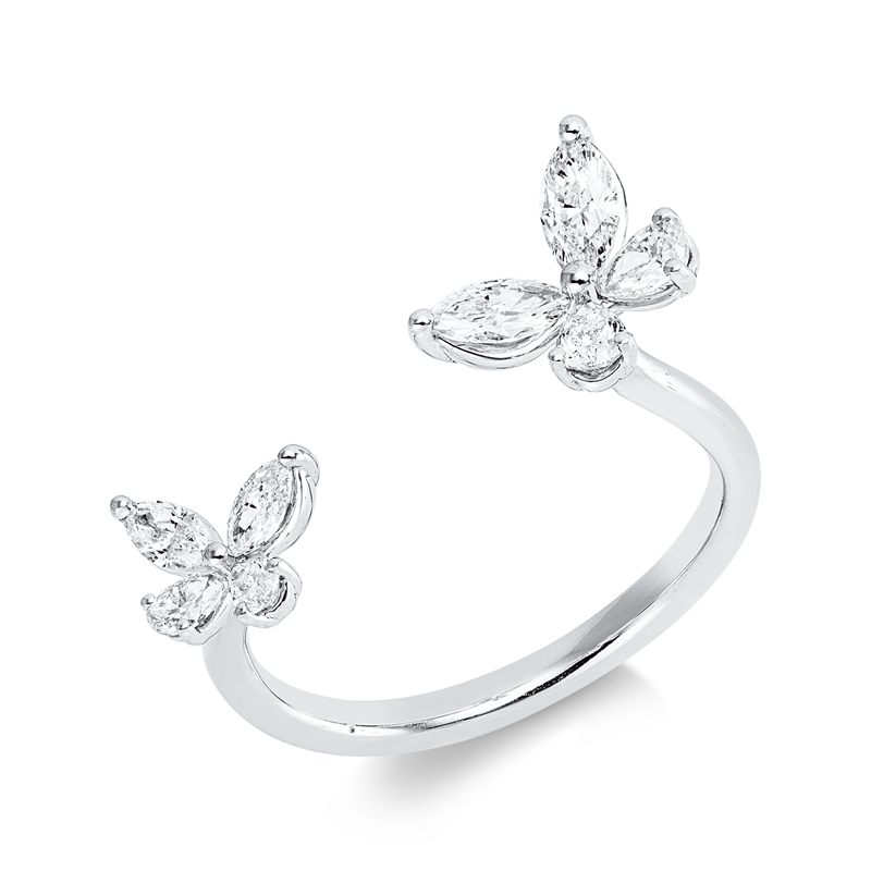 Ring 18 kt WG, 4 Tropfen 0,31 ct, TW-pi, 4 Nav. 0,41 ct, TW-pi