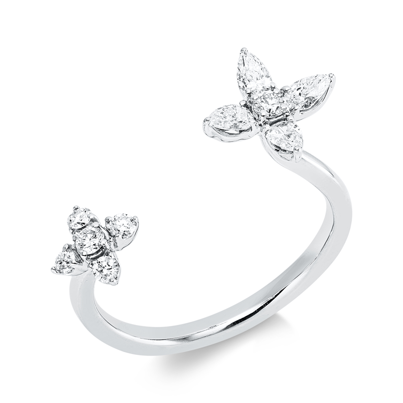 Ring 18 kt WG, 6 Brill. 0,17 ct, TW-pi, 4 Tropfen 0,26 ct, TW-pi