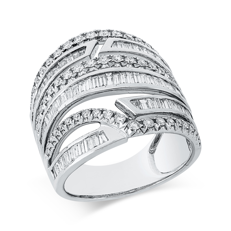 ABVERKAUF Ring 18 kt WG, 59 Brill. 0,58 ct, TW-si, 86 Bag. 1,66 ct, TW-vsi