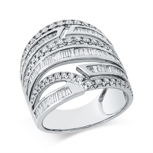 ABVERKAUF Ring 18 kt WG, 59 Brill. 0,58 ct, TW-si, 86 Bag. 1,66 ct, TW-vsi
