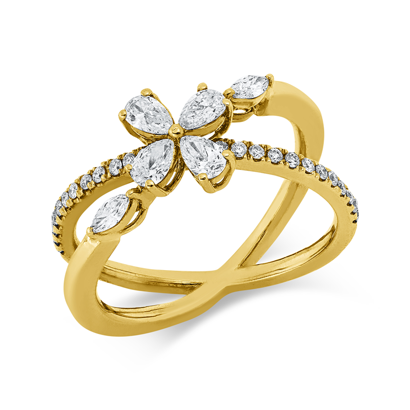 Ring 18 kt GG, 6 Fant-Schl. 0,53 ct, F-vsi/si, 24 Brill. 0,18 ct, F-vsi/si