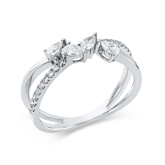 Ring 18 kt WG, 4 Tropfen 0,32 ct, F-vsi/si, 17 Brill. 0,13 ct, F-vsi/si