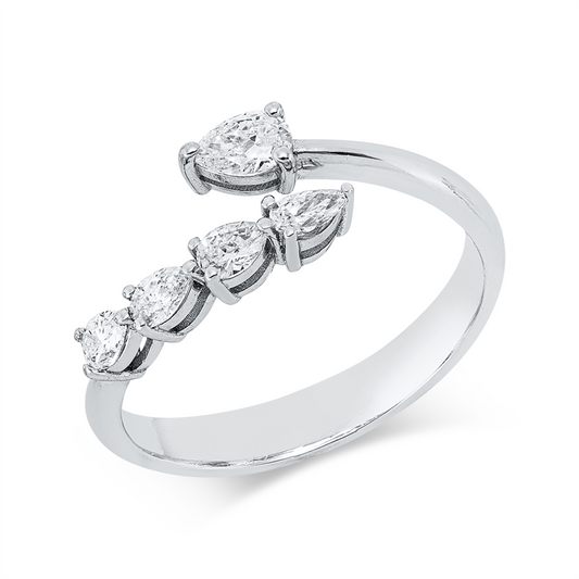 Ring 18 kt WG, 1 Tropfen 0,16 ct, F-vsi/si, 4 Tropfen 0,31 ct, F-vsi/si