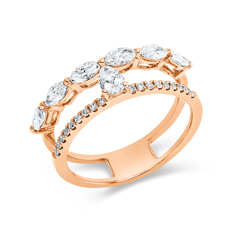 Ring 18 kt RG, 6 Nav. 0,65 ct, F-vsi/si, 1 Tropfen 0,17 ct, F-vsi/si, 18 Brill. 0,12 ct, F-vsi/si