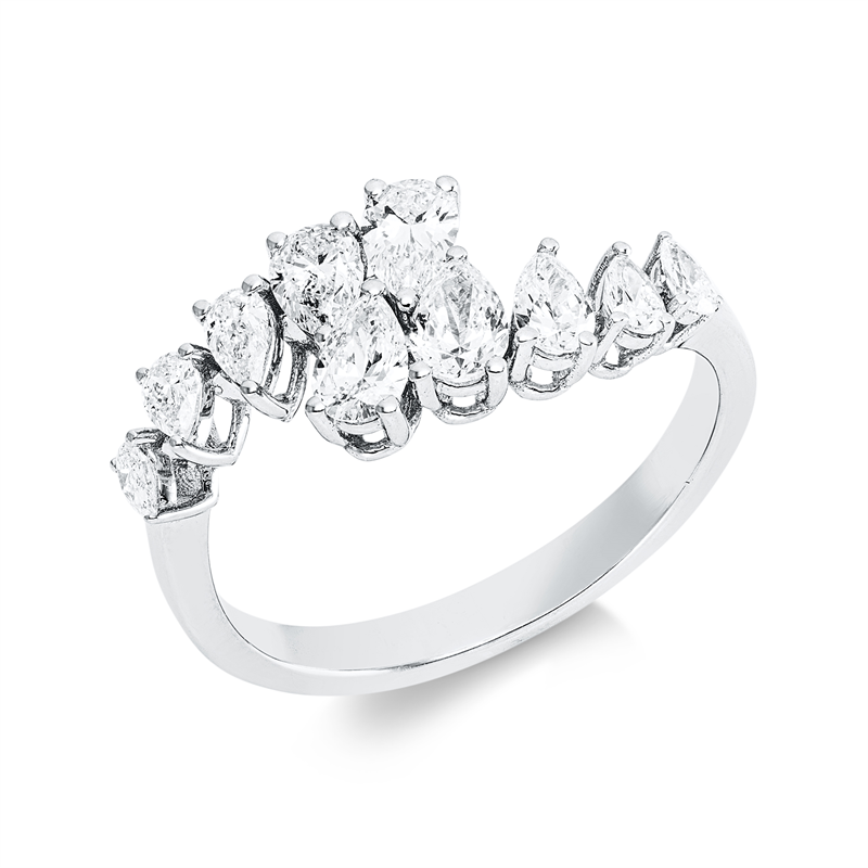 Ring 18 kt WG, 6 Tropfen 0,87 ct, F-vsi/si, 4 Tropfen 0,20 ct, F-vsi/si
