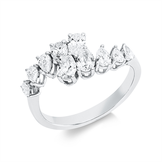 Ring 18 kt WG, 6 Tropfen 0,87 ct, F-vsi/si, 4 Tropfen 0,20 ct, F-vsi/si