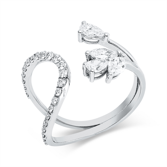 Ring 18 kt WG, 2 Nav. 0,28 ct, E-vsi/si, 2 Tropfen 0,38 ct, E-vsi/si, 23 Brill. 0,25 ct, E-vsi/si