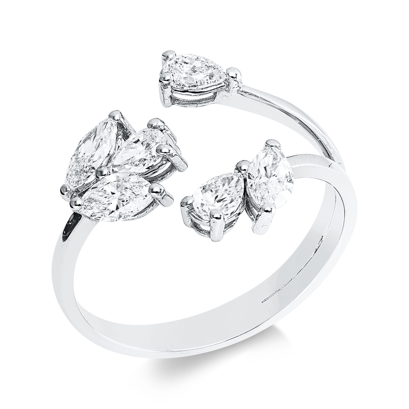 Ring 18 kt WG, 3 Tropfen 0,42 ct, E-vsi/si, 3 Nav. 0,57 ct, E-vsi/si