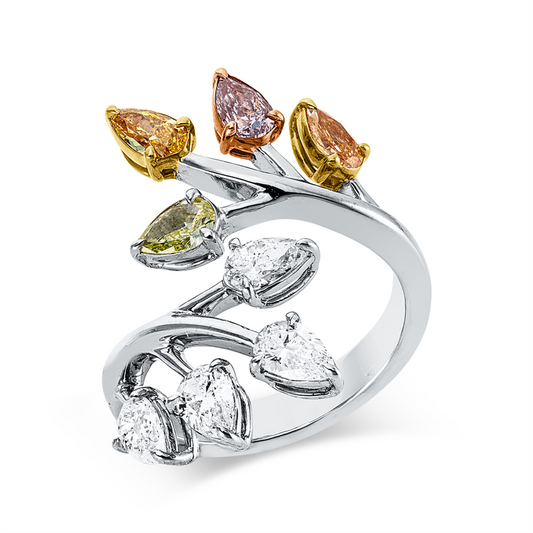 Ring 18 kt WG+GG+RG, 4 Tropfen 0,98 ct, D/TW-vsi/si, 4 Tropfen 0,95 ct, fancy-vsi/si
