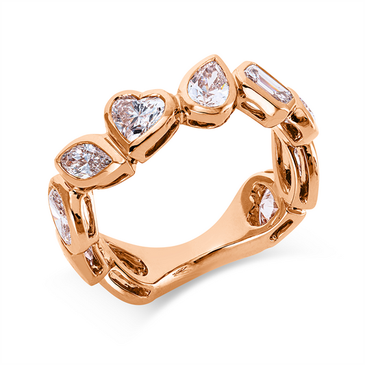 18 kt RG, 2 Herzschl.0,56ct, 2 Nav.0,39ct, 2 Oval0,46ct, 2 Tropfen0,43ct, 2 Sm.schliff0,52ct,TW-vsi/si