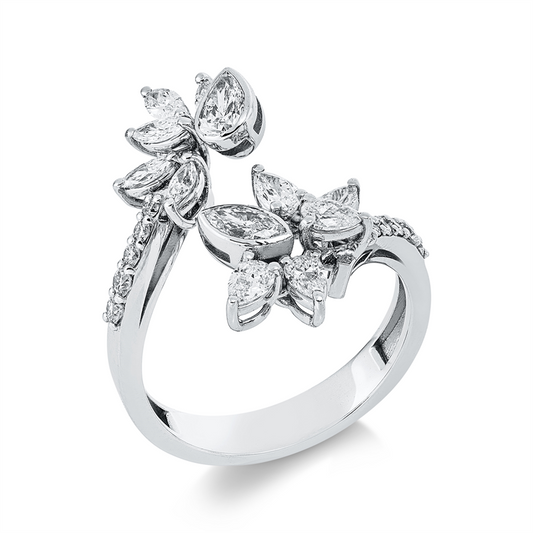 Ring 18 kt WG, 6 Nav. 0,56 ct, F-vsi/si, 6 Tropfen 0,58 ct, F-vsi/si, 11 Brill. 0,21 ct, F-vsi/si