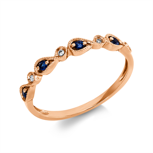 Ring 18 kt RG, 4 Brill. 0,02 ct, TW-si, 4 Saphire 0,09 ct blau