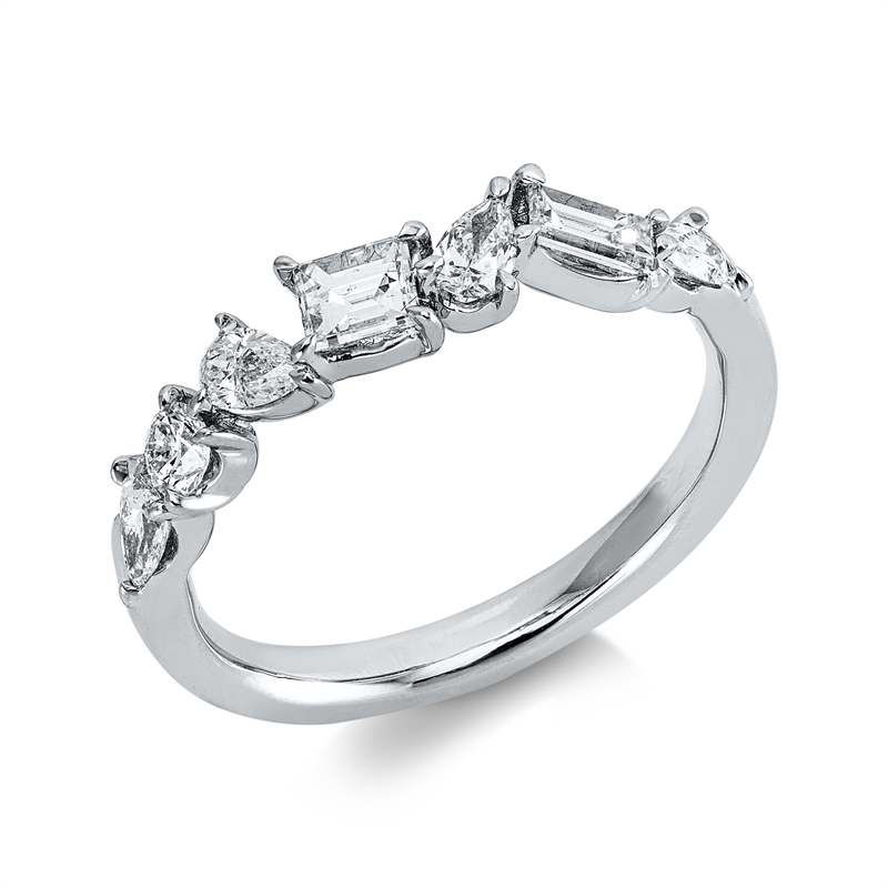 Ring 18 kt WG, 2 Bag. 0,36 ct, TW-si, 4 Tropfen 0,33 ct, W-si, 1 Brill. 0,08 ct, TW-si