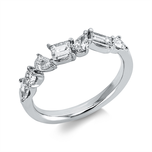 Ring 18 kt WG, 2 Bag. 0,36 ct, TW-si, 4 Tropfen 0,33 ct, W-si, 1 Brill. 0,08 ct, TW-si