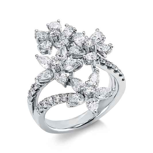 Ring 18 kt WG, 20 Tropfen 1,98 ct, W-si, 28 Brill. 0,72 ct, W-si