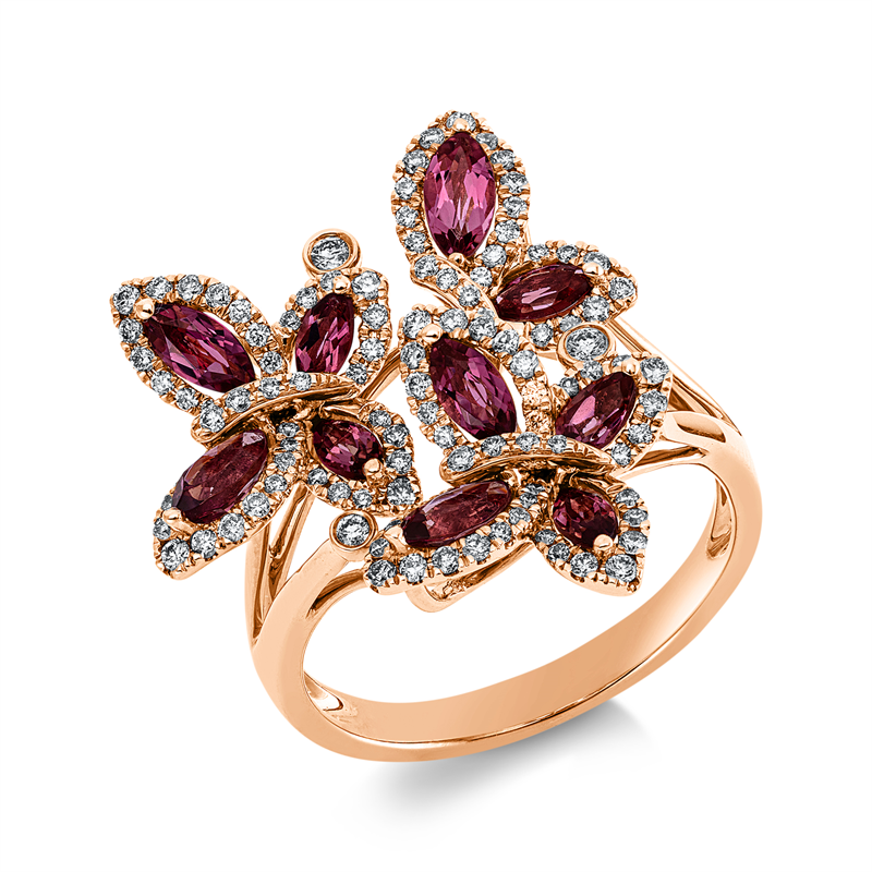 Ring 18 kt RG, 112 Brill. 0,57 ct, TW-si, 10 Turmalin 1,20 ct pink