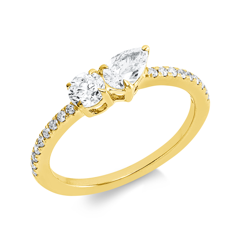 Ring 18 kt GG, 1 Brill. 0,22 ct, TW-si, 1 Tropfen 0,32 ct, TW-si, 18 Brill. 0,15 ct, TW-si