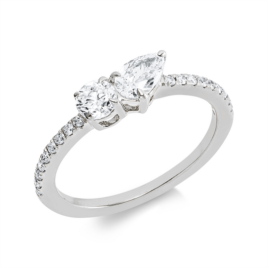 Ring 18 kt WG, 1 Brill. 0,19 ct, TW-si, 1 Tropfen 0,31 ct, TW-si, 18 Brill. 0,15 ct, TW-si
