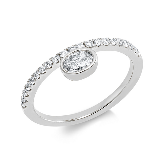 Ring 18 kt WG, 1 Oval 0,26 ct, TW-si, 21 Brill. 0,22 ct, TW-si