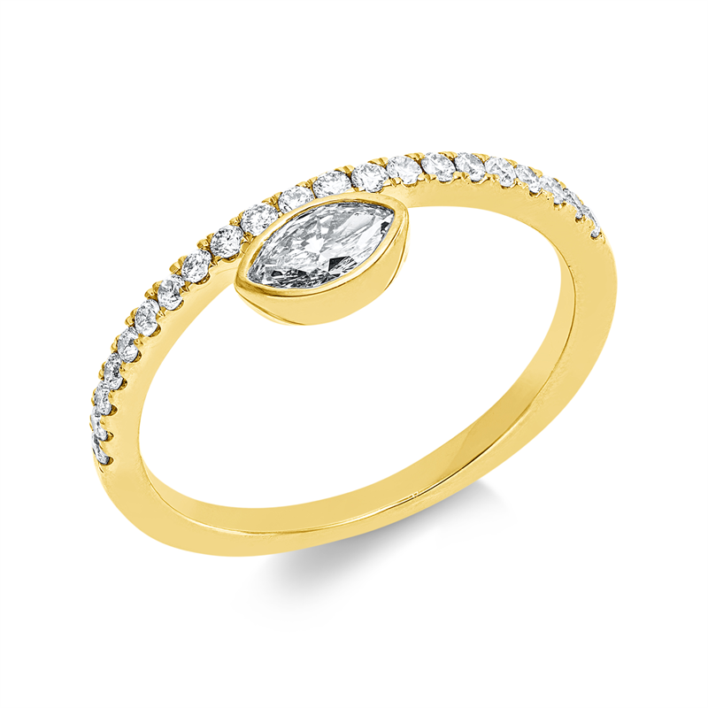 Ring 18 kt GG, 1 Nav. 0,22 ct, TW-si, 21 Brill. 0,22 ct, TW-si