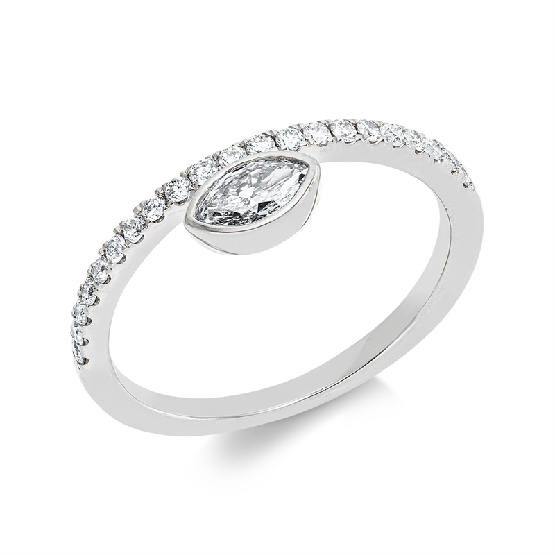 Ring 18 kt WG, 1 Nav. 0,21 ct, TW-si, 21 Brill. 0,23 ct, TW-si