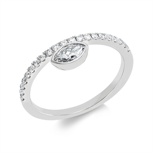 Ring 18 kt WG, 1 Nav. 0,21 ct, TW-si, 21 Brill. 0,23 ct, TW-si