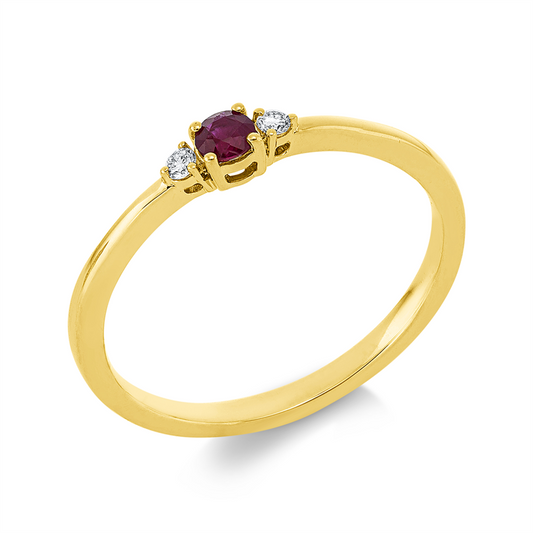 Ring 18 kt GG, 2 Brill. 0,04 ct, TW-si, 1 Rubin 0,13 ct rot