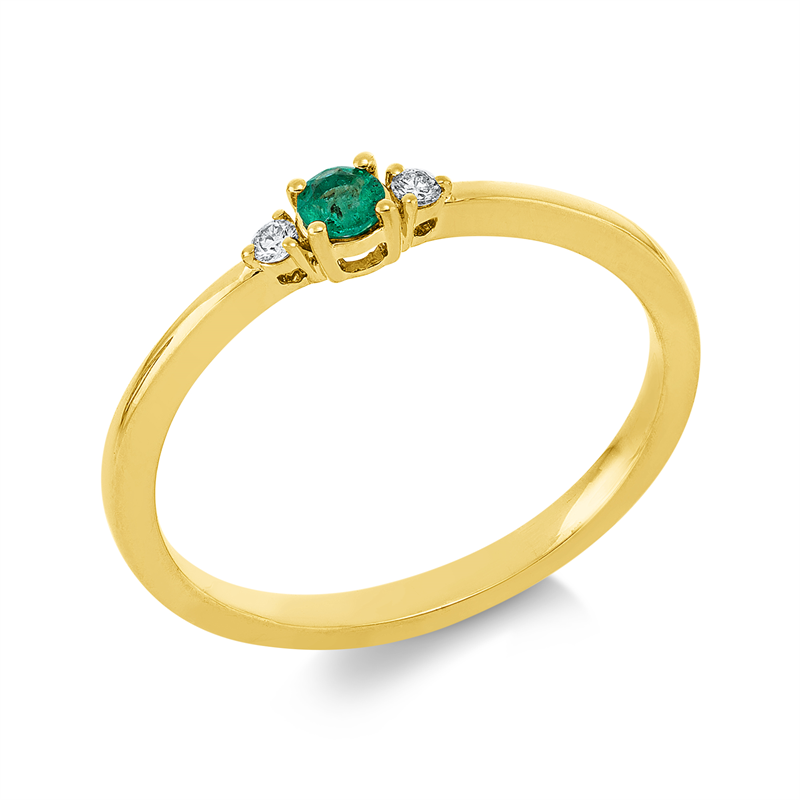 Ring 18 kt GG, 2 Brill. 0,04 ct, TW-si, 1 Smaragd 0,10 ct grün