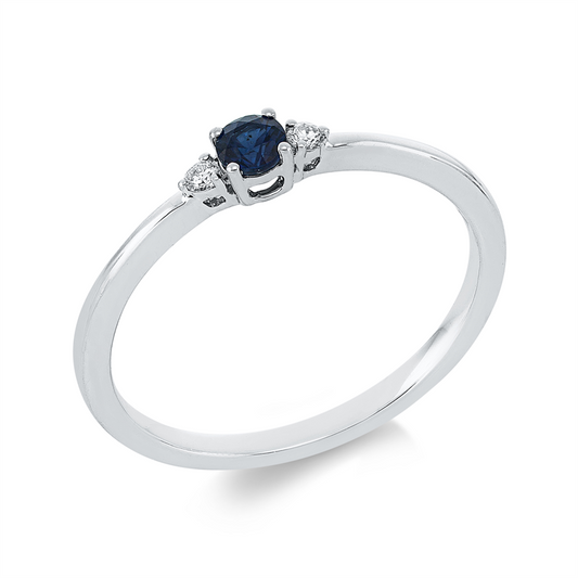 Ring 18 kt WG, 2 Brill. 0,04 ct, TW-si, 1 Saphir 0,10 ct blau