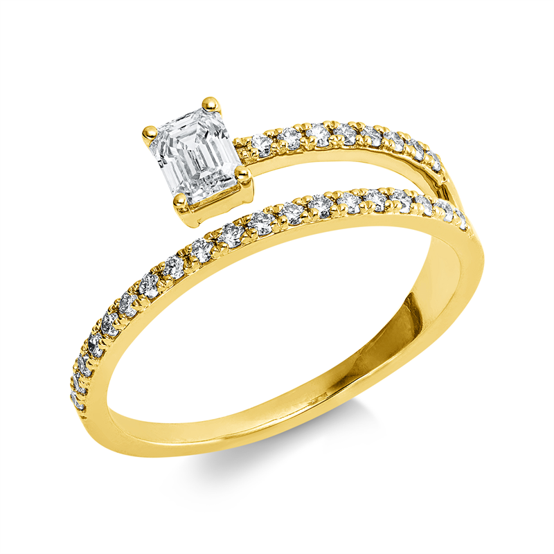 Ring 18 kt GG, 1 Sm.schliff 0,30 ct, TW-si, 27 Brill. 0,20 ct, TW-si