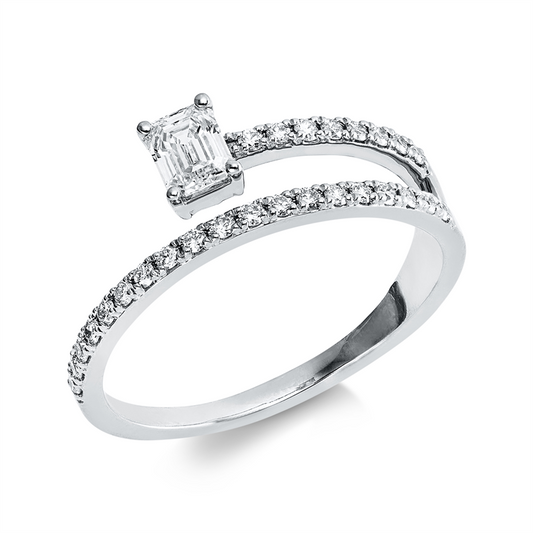 Ring 18 kt WG, 1 Sm.schliff 0,30 ct, TW-si, 27 Brill. 0,20 ct, TW-si