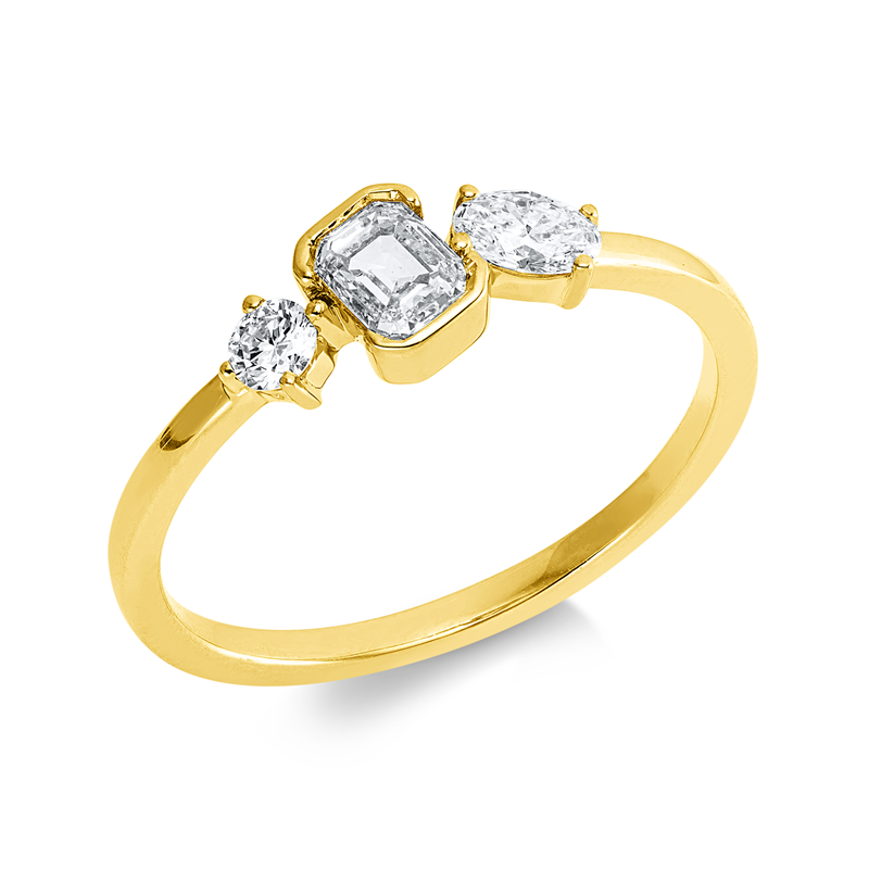 Ring 18 kt GG, 1 Oval 0,14 ct, TW-si, 1 Sm.schliff 0,31 ct, TW-si, 1 Brill. 0,07 ct, TW-si