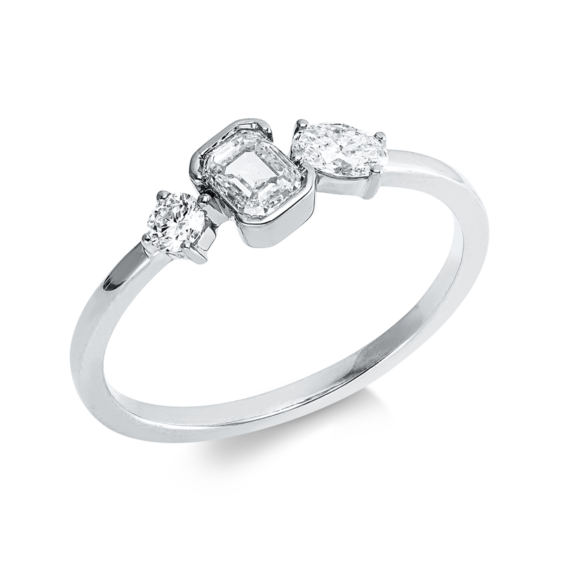 Ring 18 kt WG, 1 Oval 0,14 ct, TW-si, 1 Sm.schliff 0,31 ct, TW-si, 1 Brill. 0,07 ct, TW-si