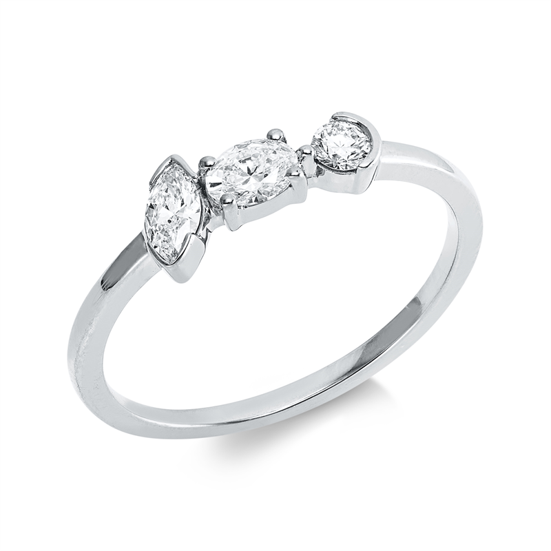 Ring 18 kt WG, 1 Oval 0,16 ct, TW-si, 1 Nav. 0,12 ct, TW-si, 1 Brill. 0,07 ct, TW-si