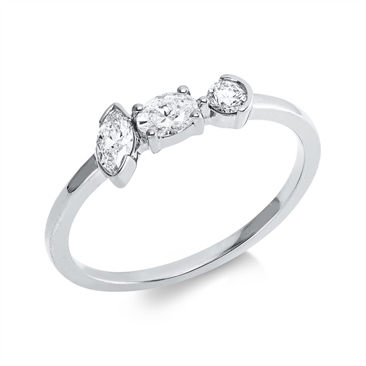 Ring 18 kt WG, 1 Oval 0,16 ct, TW-si, 1 Nav. 0,12 ct, TW-si, 1 Brill. 0,07 ct, TW-si
