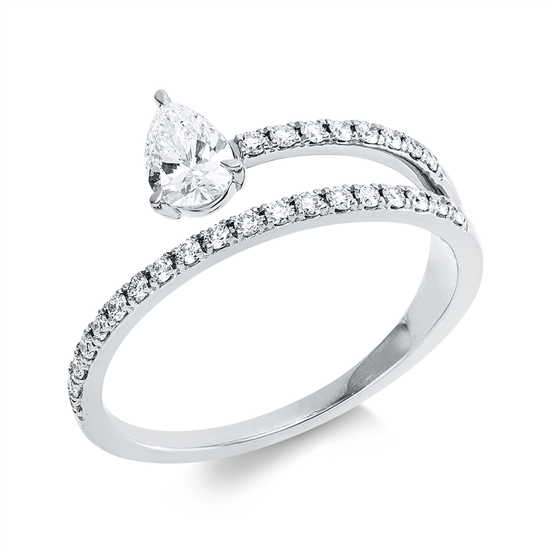 Ring 18 kt WG, 1 Tropfen 0,30 ct, TW-si, 27 Brill. 0,20 ct, TW-si