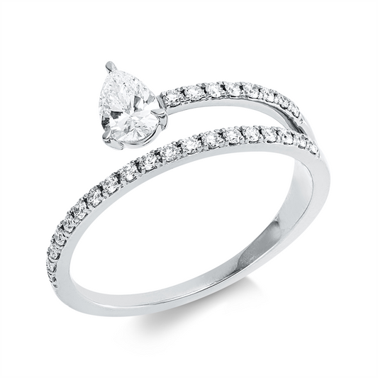 Ring 18 kt WG, 1 Tropfen 0,30 ct, TW-si, 27 Brill. 0,20 ct, TW-si