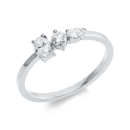 Ring 18 kt WG, 1 Tropfen 0,06 ct, TW-si, 1 Oval 0,19 ct, TW-si, 1 Brill. 0,08 ct, TW-si