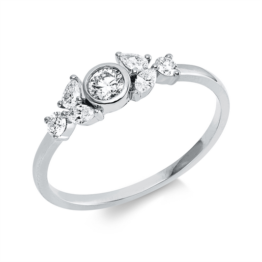 Ring 18 kt WG, 1 Brill. 0,15 ct, TW-si, 2 Tropfen 0,08 ct, TW-si, 2 Nav. 0,08 ct, TW-si, 2 Brill. 0,09 ct, TW-si